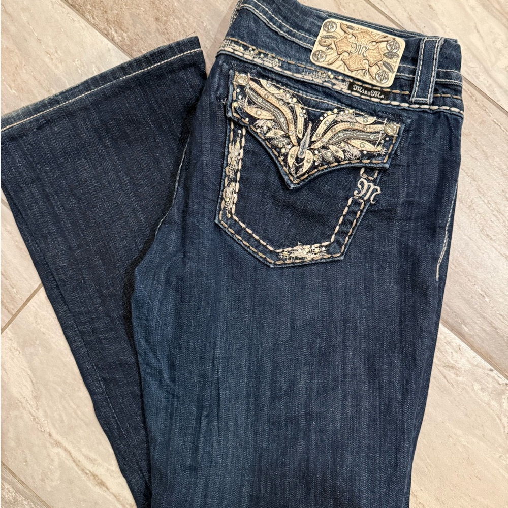 Miss Me Navy Boot Cut Jeans with Intricate Pocket Design